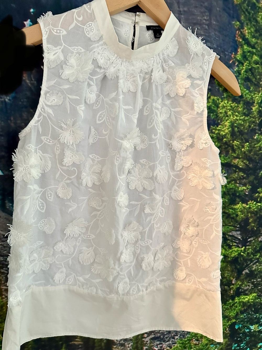 Ann Taylor White Embroidered Floral Top Summer Feminine